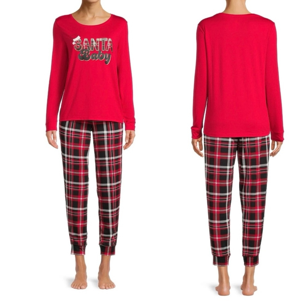 Secret Treasures Santa Baby Plaid Pajama Set Christmas Size XL Red Black NWT